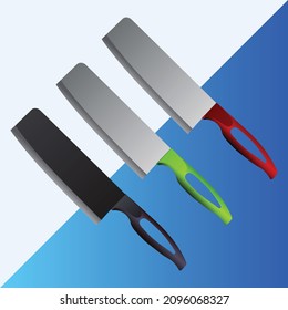 set of two Large sharp cleaver knife isolated on white and blue background, Vector illustration, chef knives, Cutlery icon set