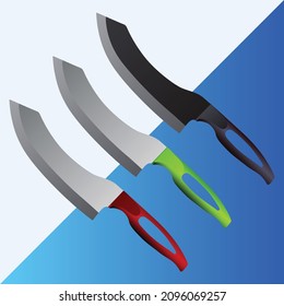 set of two Large sharp cleaver knife isolated on white and blue background, Vector illustration, chef knives, Cutlery icon set