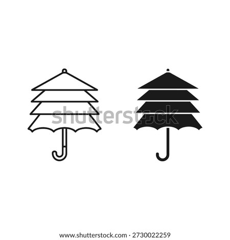 Set of two layered umbrella icons, outline and solid style