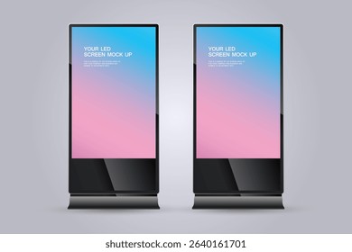 Set of two LED screens for Digital Signage Stand Mockup, Two Technology LED screens mock up on white background. used in advertising space vector illustration
