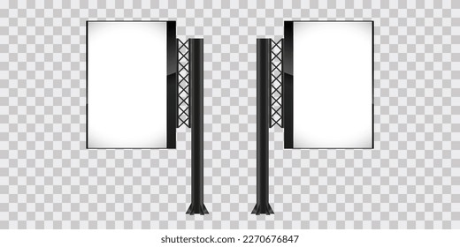 SET of two LEDs on on transparency background, 3Ds Street mock-up design with one steal collumn, a mock-up signboard design