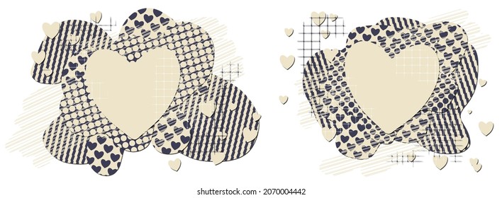 Set of two lettering templates in form of patterns with hearts. Multi layered eps10 vector illustration isolated on white background.
