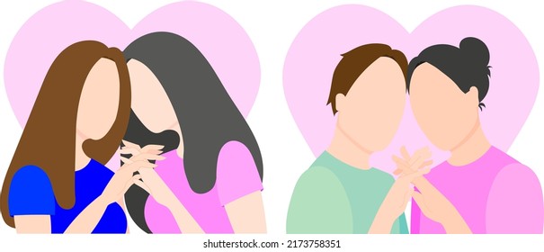 Eine Reihe von zwei LGBT-Paaren, die Händchen halten. Flache Vektorgrafik. Schwule und Lesben