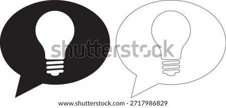 A set of two light bulb icons in speech bubbles, one filled and one outlined, on a clean white background, ideal for concepts of ideas and communication