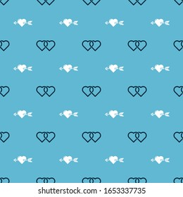 Set Two Linked Hearts and Amour with heart and arrow on seamless pattern. Vector