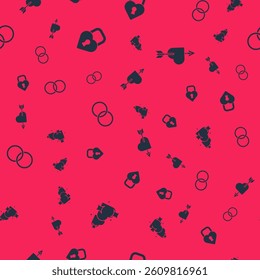 Set Two Linked Hearts, Castle the shape of heart, Wedding rings and Amour with and arrow on seamless pattern. Vector