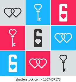 Set Two Linked Hearts, Key in heart shape and Please do not disturb with heart icon. Vector