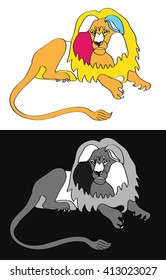 set of two lions, color and black, vector