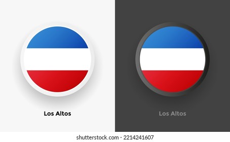 Set of two Los Altos flag buttons in black and white background. Abstract shiny metallic rounded buttons with national country flag