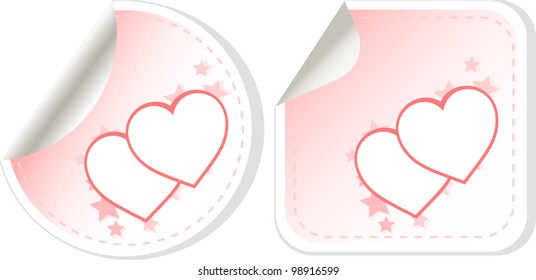 set of two love valentines heart label. stickers vector