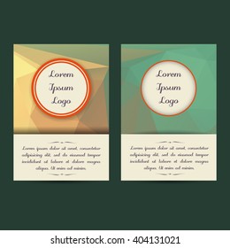 Set of two  low poly universal card template designs, perfect for brochure covers, leaflets, flyers, cards and invitations. Green, eco.  Polygonal event announcement flyer, card.