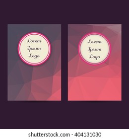Set of two  low poly universal card template designs, perfect for brochure covers, leaflets, flyers, cards and invitations. Green, eco.  Polygonal event announcement flyer, card.