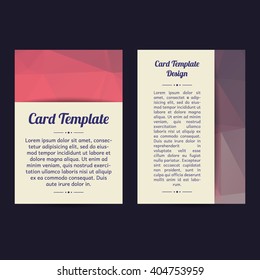 Set of two  low poly universal card template designs, perfect for brochure covers, leaflets, flyers, cards and invitations. Green, eco.  Polygonal event announcement flyer, card.