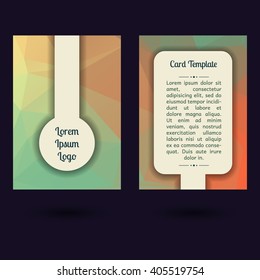 Set of two low poly universal card template designs, perfect for brochure covers, leaflets, flyers, cards and invitations. Green, eco.  Polygonal event announcement flyer, card.