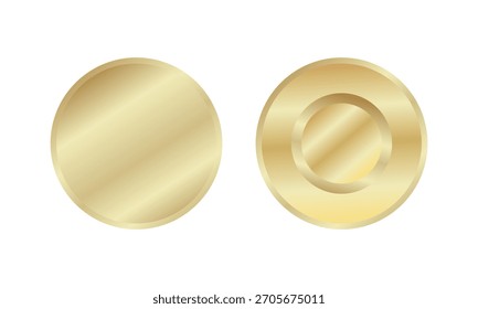 A set of two luxurious gold circle icons with a metallic gradient effect, ideal for finance, currency, game assets, award buttons, or premium badges.