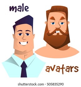 Set of two male avatars to vector cartoon illustration. A character with a beard and a businessman.