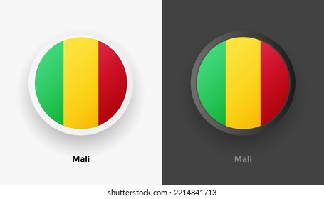 Set von zwei Mali-Fahn-Tasten auf schwarz-weißem Hintergrund. Abstrakte, glänzende, abgerundete Buttons mit Landesflagge