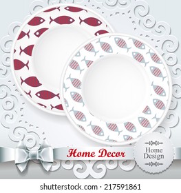 Set of two matching decorative plates for interior design. Home decor. Vector illustration for your design. 