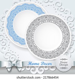 Set of two matching decorative plates for interior design. Home decor. Vector illustration for your design. 