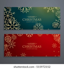 set of two merry christmas banners template in red and green colors