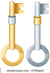 Set of two metallic keys - gold and silver. Good for icons. Simple gradients, no meshes.