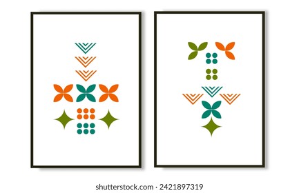 Set von zwei modernen Wandkunstkollektionen aus dem Mittelalter. Abstrakte minimalistische Dekoration aus dem Jahrhundert zu Hause. Gut geeignet für Tapeten zu Hause, Art-Deco, Wanddekoration, Tapeten.