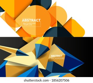Conjunto de dos fondos abstractos geométricos mínimos. Ilustración vectorial para cubiertas, pancartas, volantes y carteles y otros diseños