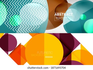 Conjunto de dos fondos abstractos geométricos mínimos. Ilustración vectorial para cubiertas, pancartas, volantes y carteles y otros diseños