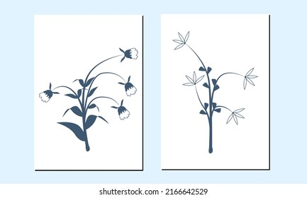 Set of two minimal line art flowers wall art. Botanical flowers wall decor.  Bohemian style wall decor or poster print.