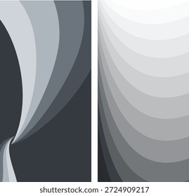 Conjunto de dois planos de fundo de gradiente de fluxo abstrato monocromático mínimo com curvas suaves e profundidade. Design vertical limpo adequado para marcas corporativas, profissionais e modernas.