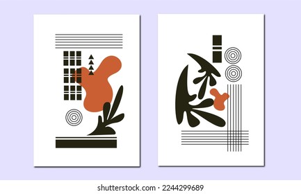 Set of two minimalist wall art. Abstact wall decor, poster, home decor, home decorations, art deco and background