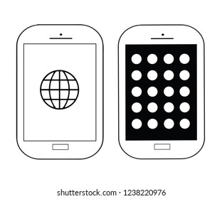 set of two mobile phones vector black and white