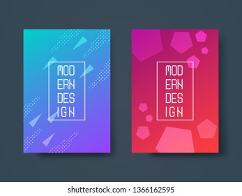 Set of two modern abstract cover design with geometric shape and vibrant gradient. Template for poster, cover, banner, flyer