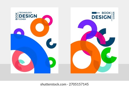 Set of two modern book cover designs with abstract geometric shapes. Colorful overlapping circles create a dynamic layout for technology or business reports.