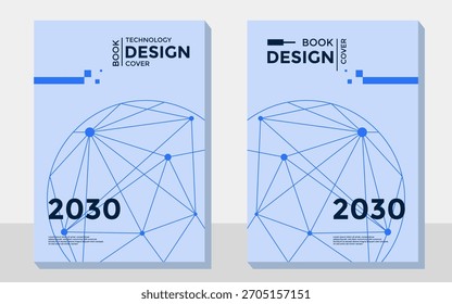 Satz von zwei modernen Buchumschlagvorlagen für das Jahr 2030. Mit einer futuristischen Technologie-Netzwerkgrafik. Ideal für Unternehmensberichte, Broschüren und Flyer.