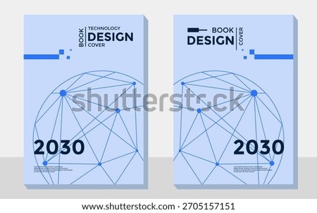 Set of two modern book cover templates for the year 2030. Features a futuristic technology network graphic. Ideal for corporate reports, brochures, and flyers.
