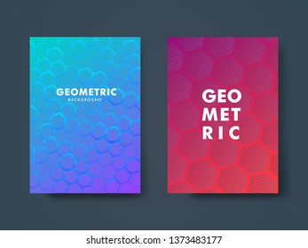 Set of two modern cover design with geometric shape and vibrant gradient. Template for poster, cover, banner, flyer