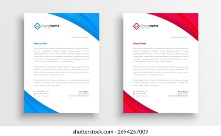 set of two modern letterhead layout for corporate branding vector