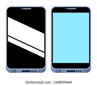 Set of two modern mobile phones with empty screen