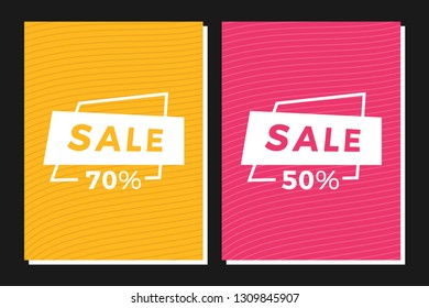 Set of Two Modern Sale Banners. 70% and 50% Sale Inscription Design Banner On Colorful Backgrounds. Modern Discount Sticker.  Flat Vector Design