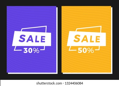 Set of Two Modern Sale Banners.  30% and 50% Sale Inscription Design Banner On Colorful Backgrounds. Modern Discount Sticker.  Flat Vector Design