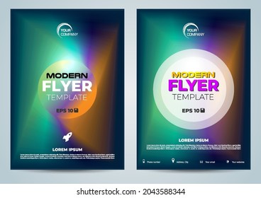 Set of two modern vector flyer, corporate business, annual report, brochure design and cover presentation with liquid colorful gradient