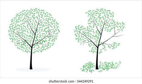 Set of two money trees growing y decline