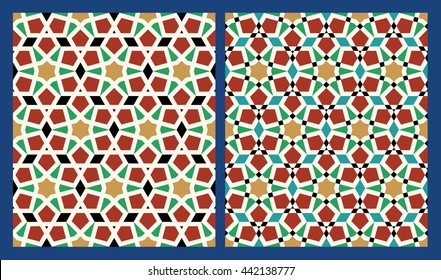 Set of Two Morocco Arabic Seamless Patterns. Traditional Islamic Geometrical Design.
Mosque decoration element.
