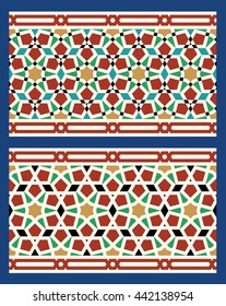 Set of Two Morocco Arabic Seamless Borders. Traditional Islamic colorful geometrical Design