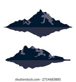 Conjunto de duas montanhas panorama silhueta escura vetor plana ilustração azul escuro sobre fundo branco