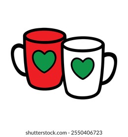 Set Of Two Mugs With Heart Designs Outline