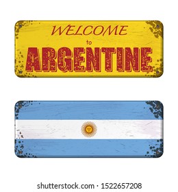 Set of two nameplates with Argentina flag and welcome text