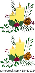 Set of two New Year and Christmas candle compositions with and without contour