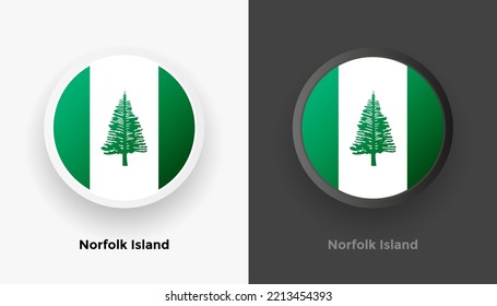 Set von zwei Norfolk Island Flaggenknöpfen auf schwarz-weißem Hintergrund. Abstrakte, glänzende, abgerundete Buttons mit Landesflagge